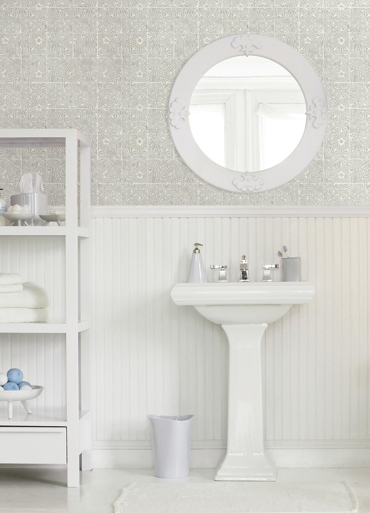 York Provincial Tile Grey Peel & Stick Wallpaper