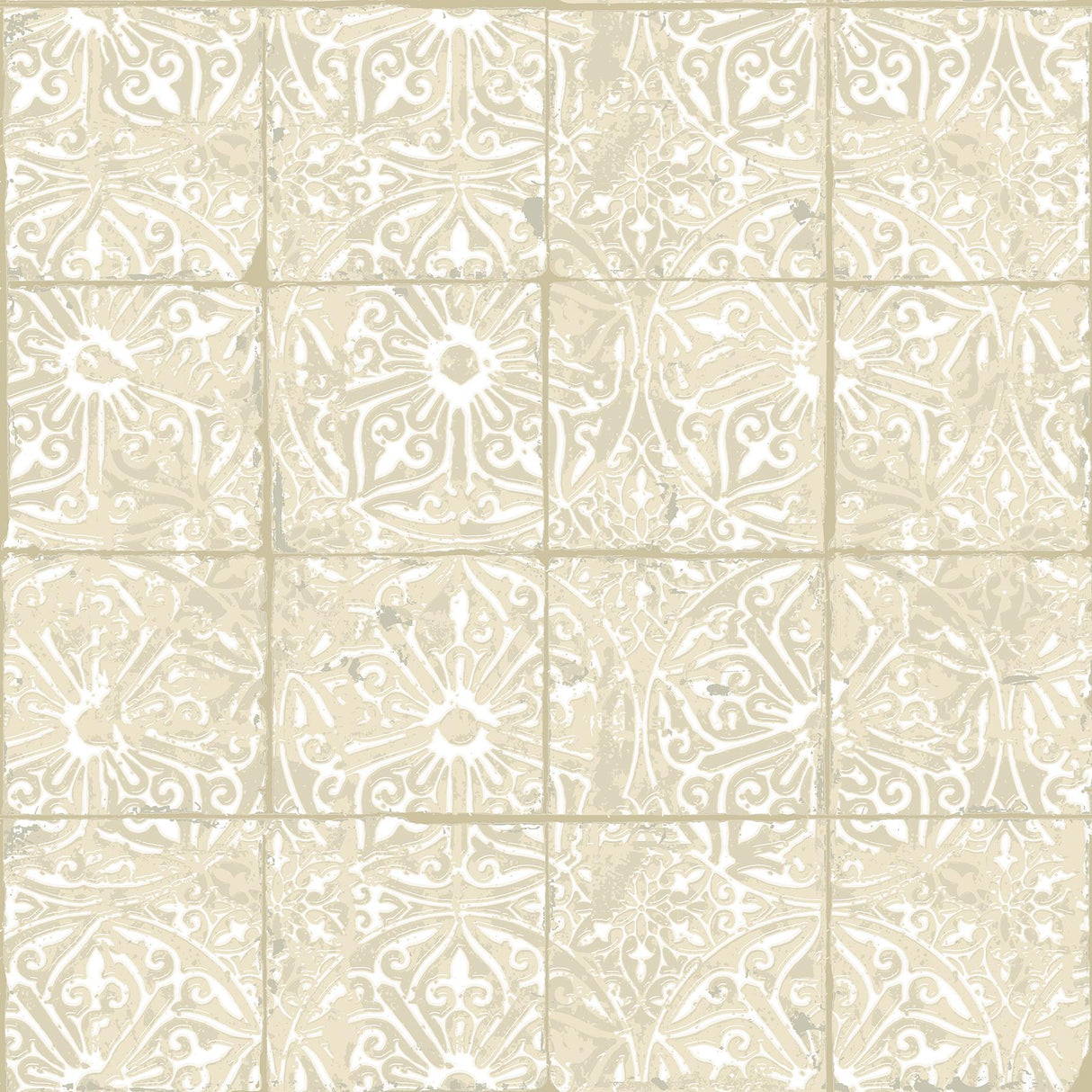 York Provincial Tile Cream Peel & Stick Wallpaper