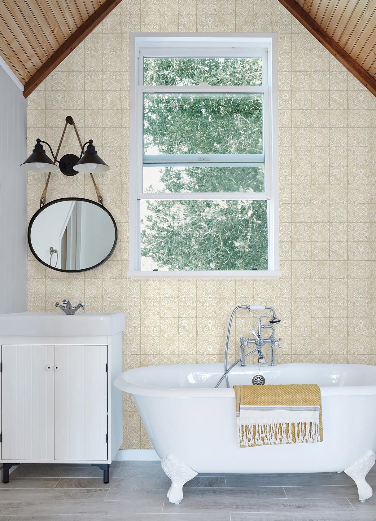 York Provincial Tile Cream Peel & Stick Wallpaper