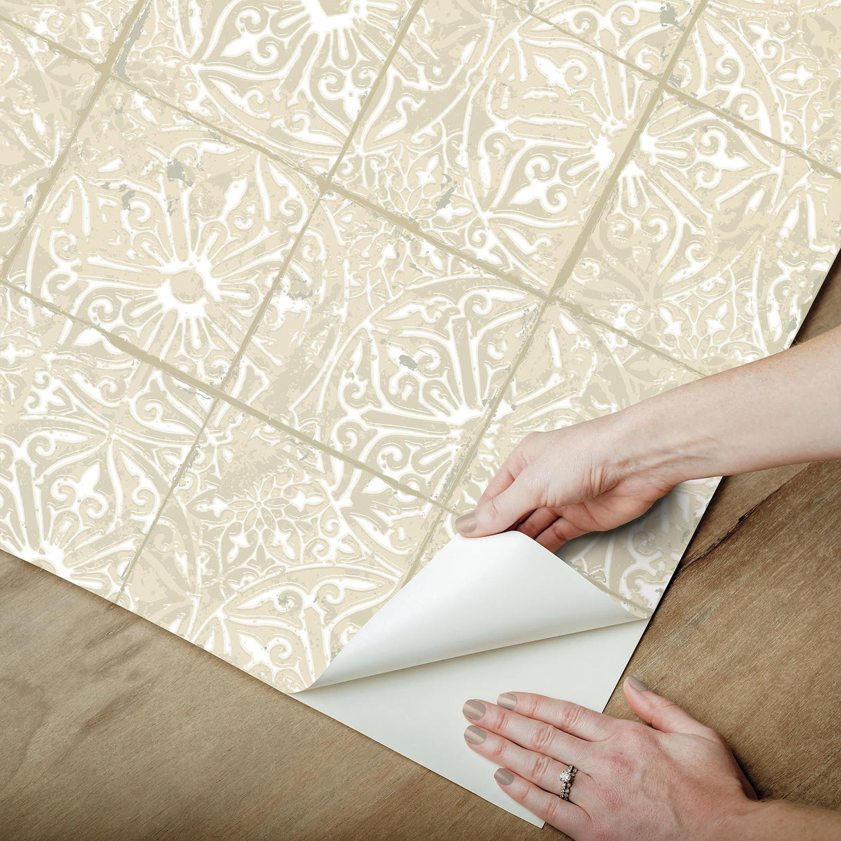 York Provincial Tile Cream Peel & Stick Wallpaper