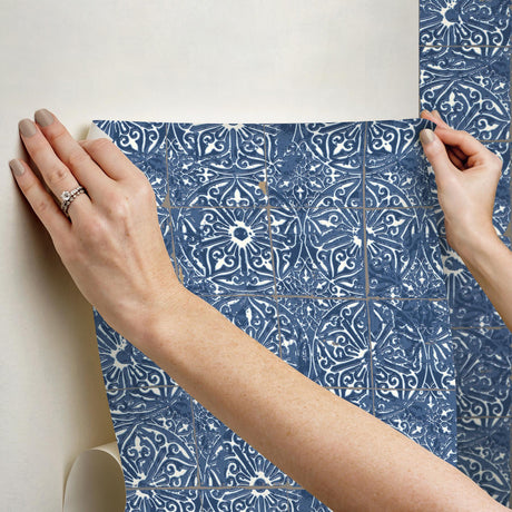 York Provincial Tile Cobalt Sea Peel & Stick Wallpaper