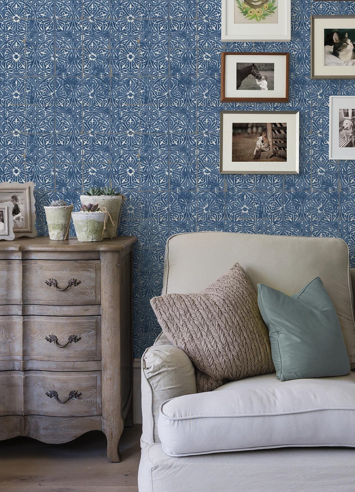 York Provincial Tile Cobalt Sea Peel & Stick Wallpaper
