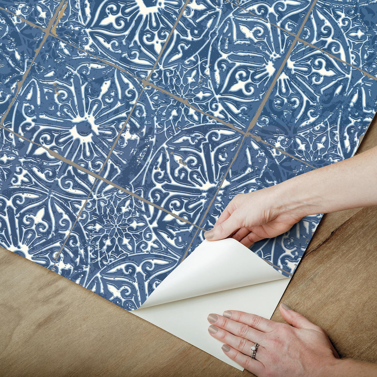 York Provincial Tile Cobalt Sea Peel & Stick Wallpaper