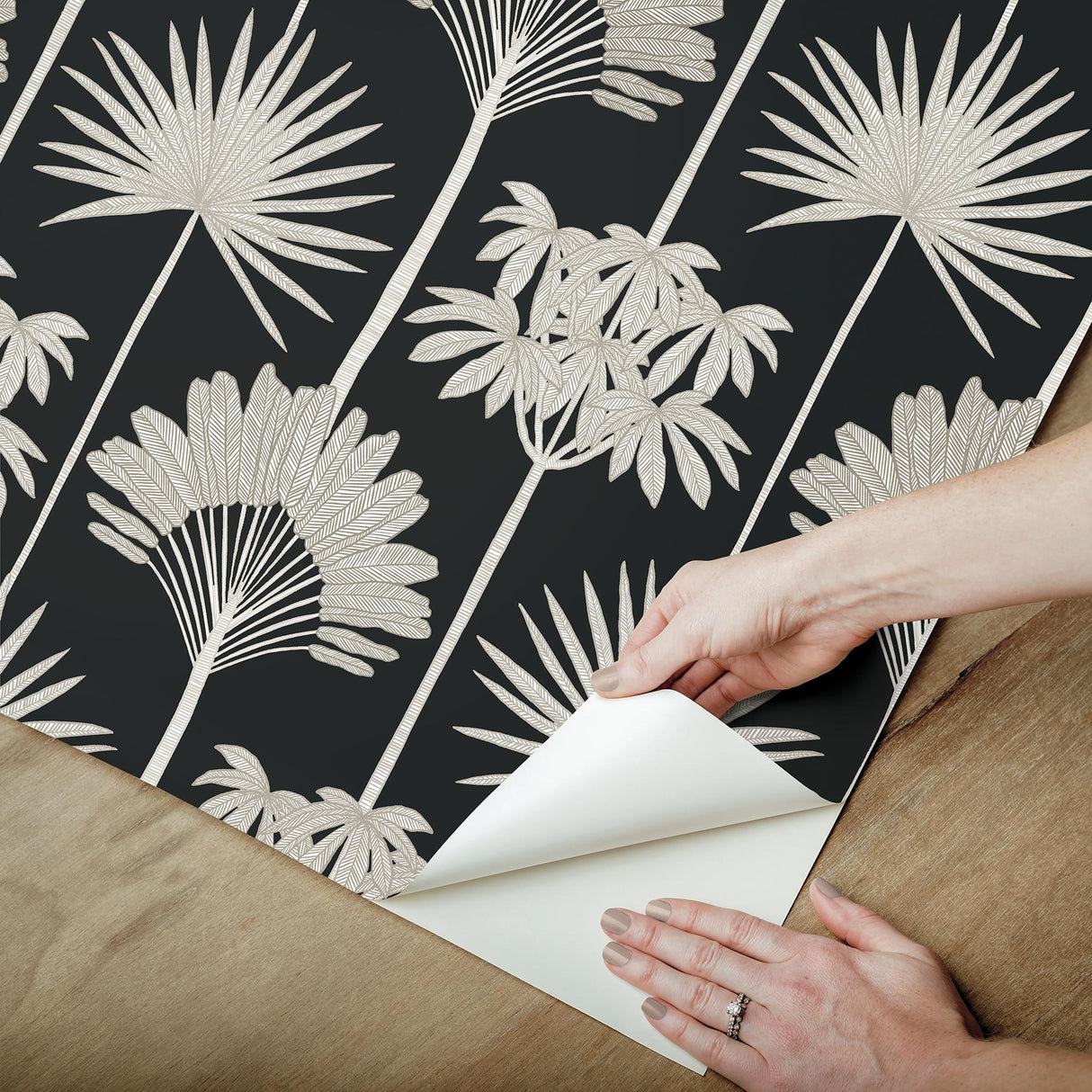 York Kentia Black Peel & Stick Wallpaper