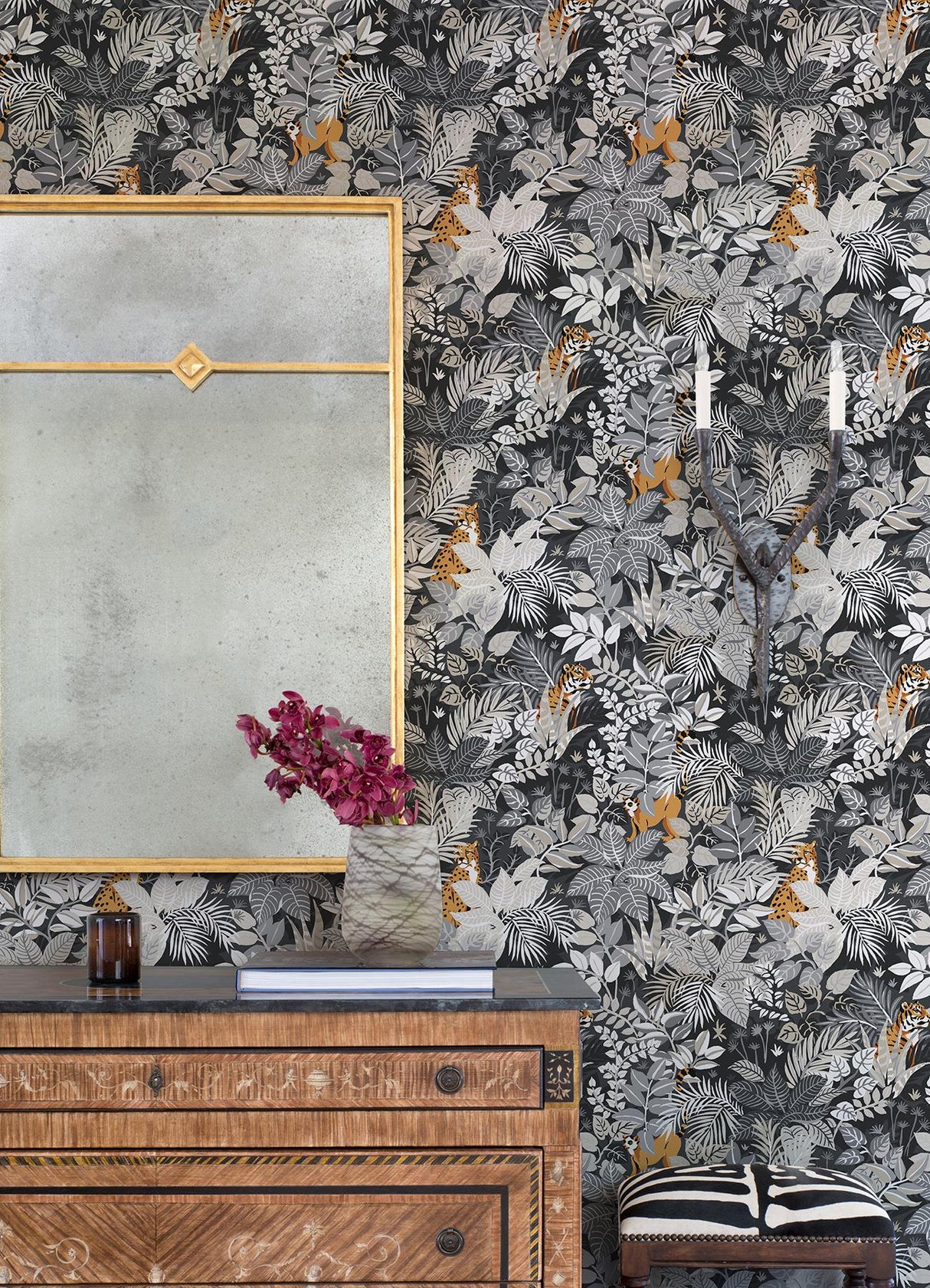 York Charcoal Tropical Oasis Peel & Stick Wallpaper