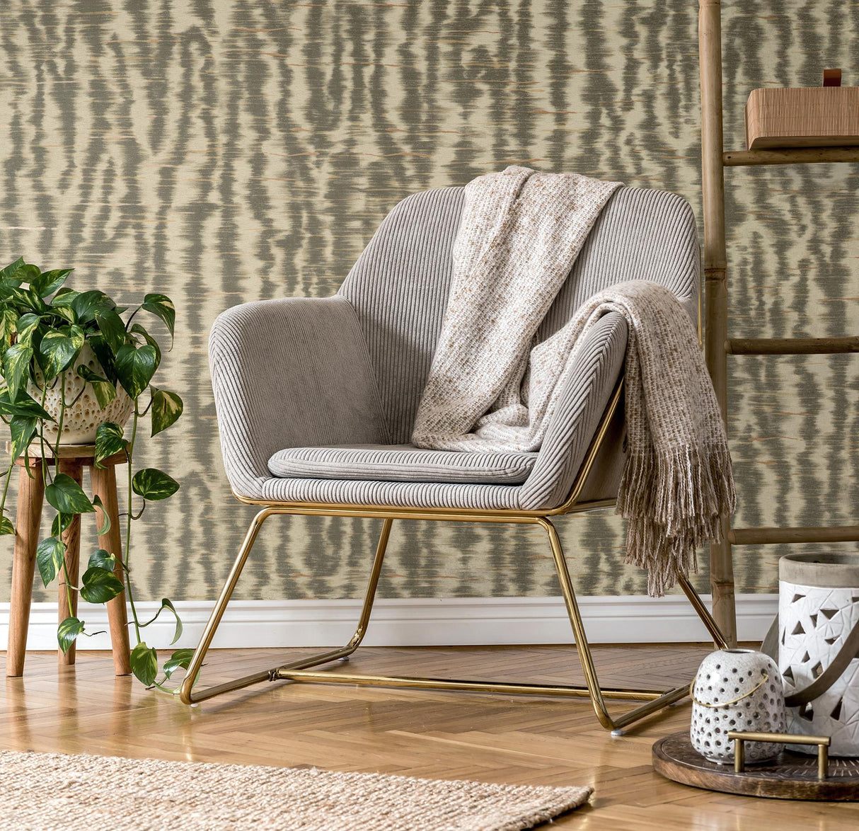 York Hartmann Brown Stripe Texture Wallpaper