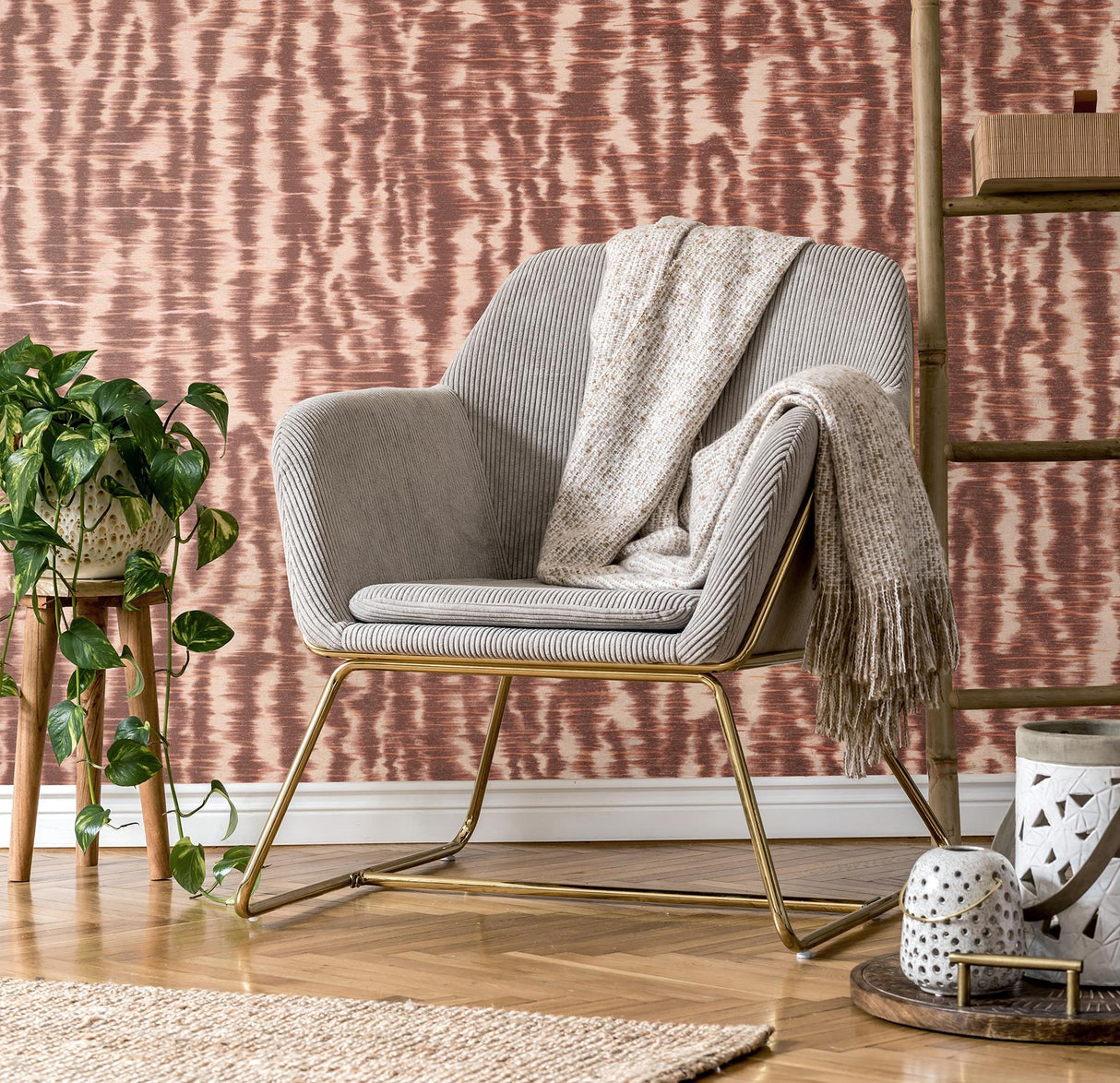 York Hartmann Burgundy Stripe Texture Wallpaper