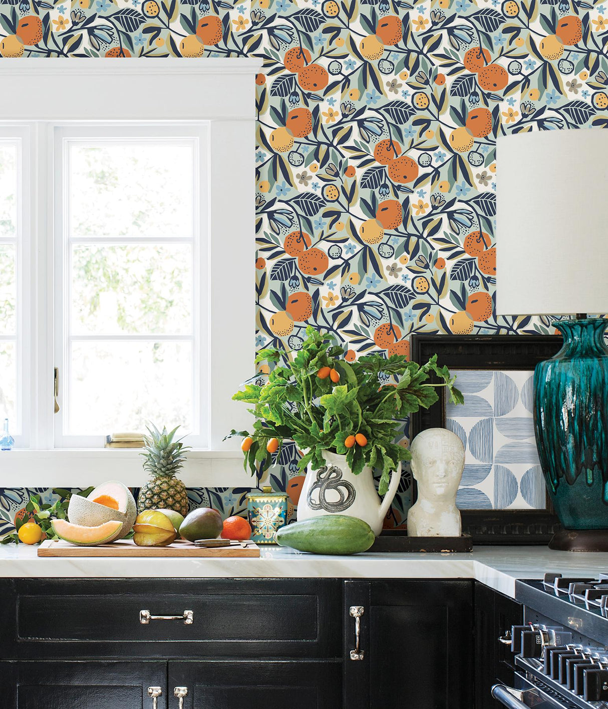 York Navy Clementine Garden Peel & Stick Wallpaper