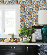 York Navy Clementine Garden Peel & Stick Wallpaper