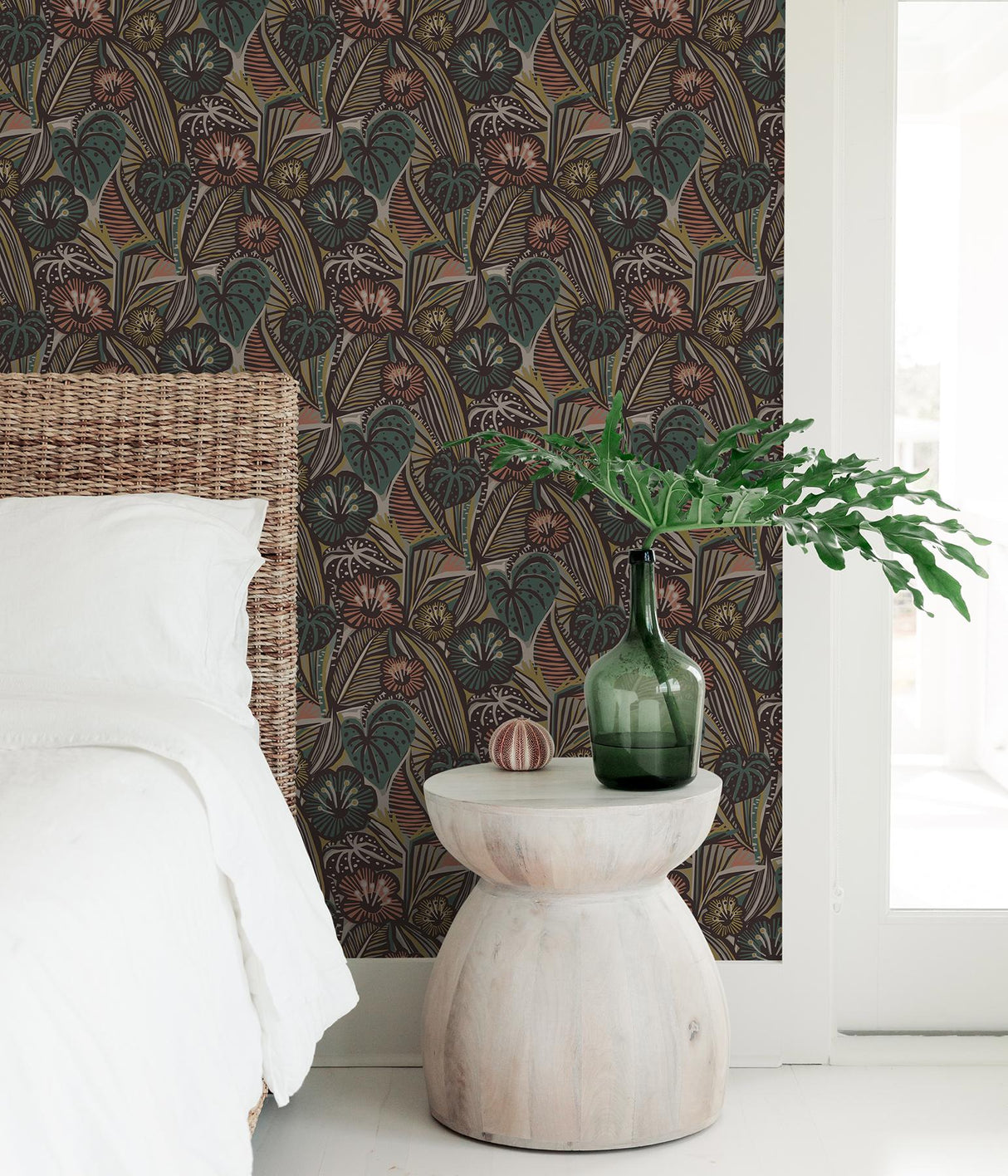 York Coral Teal Lotusland Peel & Stick Wallpaper