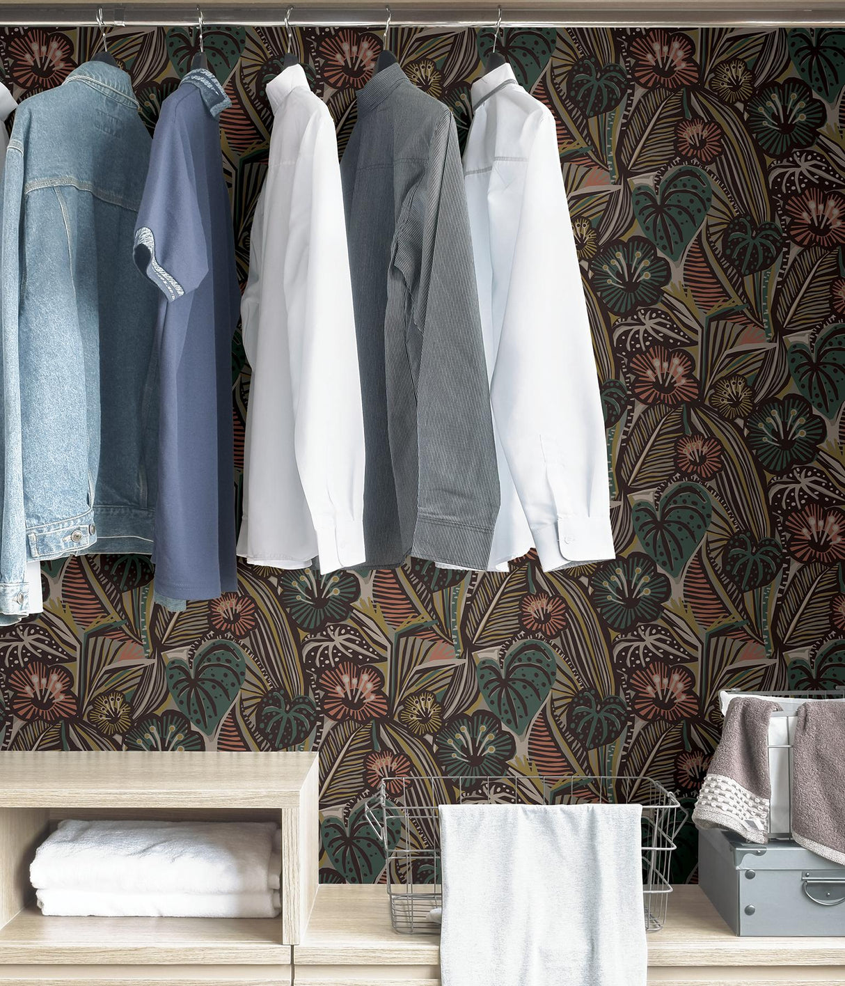 York Coral Teal Lotusland Peel & Stick Wallpaper