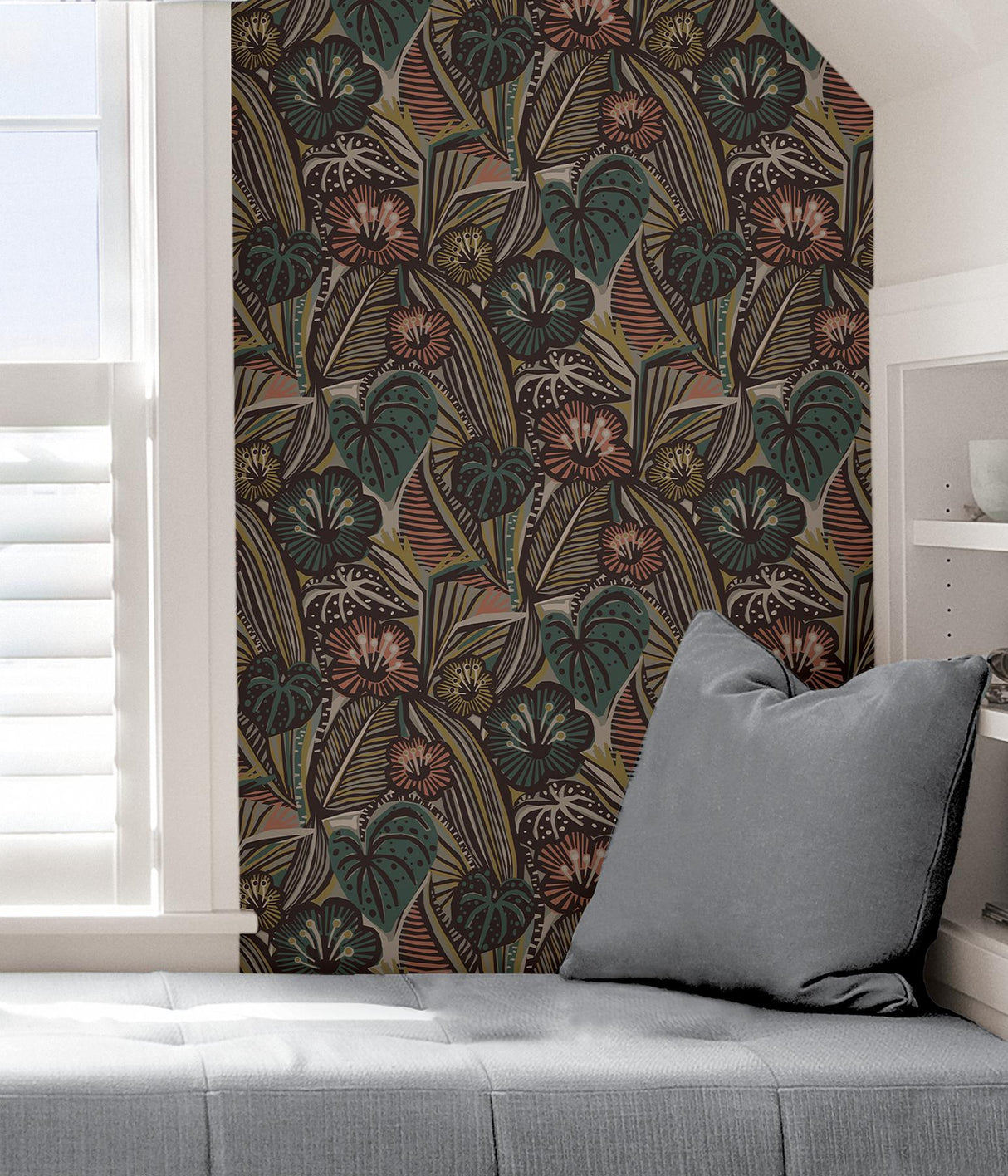 York Coral Teal Lotusland Peel & Stick Wallpaper