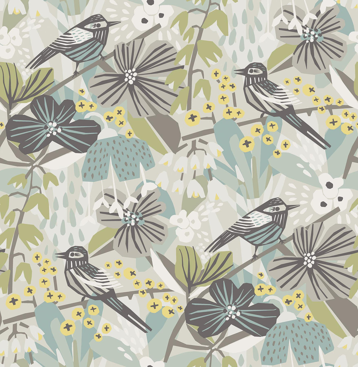 York Grey Aqua Jaybird Peel & Stick Wallpaper