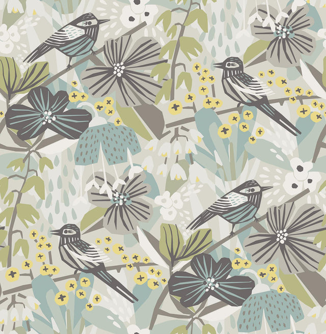 York Grey Aqua Jaybird Peel & Stick Wallpaper