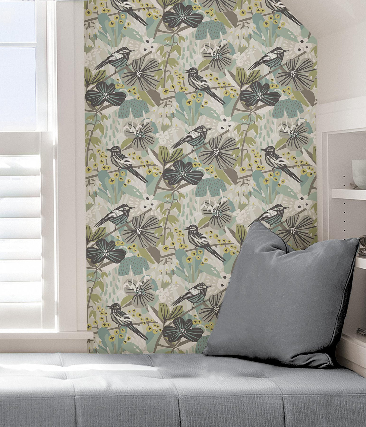 York Grey Aqua Jaybird Peel & Stick Wallpaper