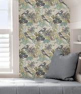York Grey Aqua Jaybird Peel & Stick Wallpaper