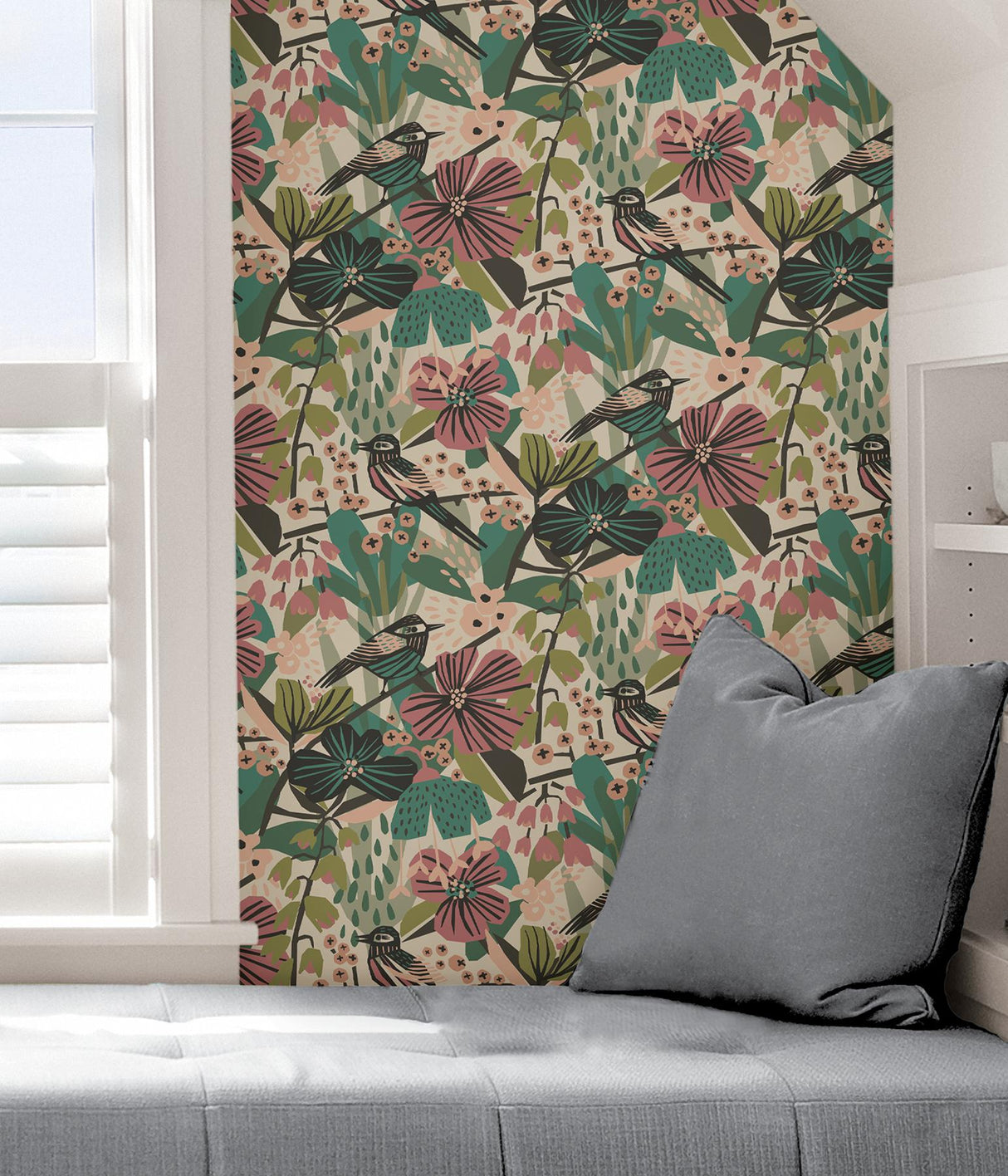 York Teal Pink Jaybird Peel & Stick Wallpaper