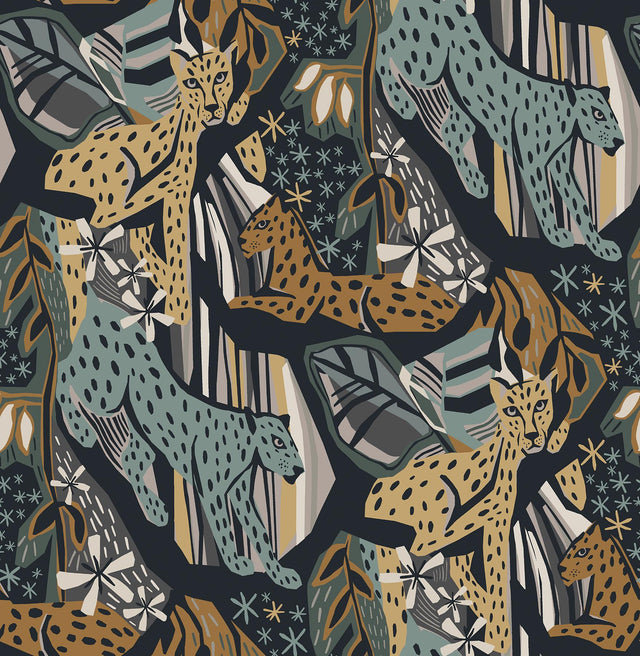 York Navy Gold Cat Nap Peel & Stick Wallpaper