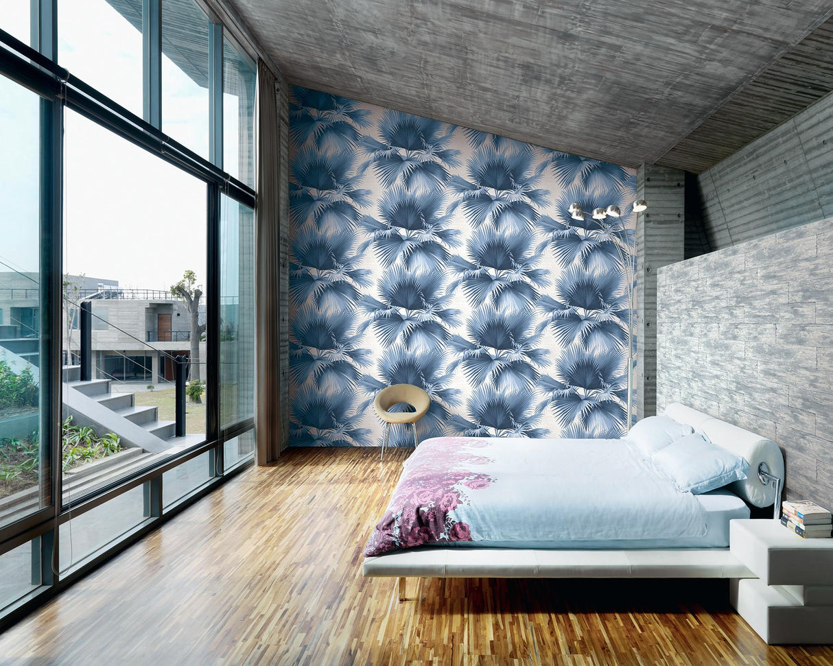 York Endless Summer Blue Palm Wallpaper