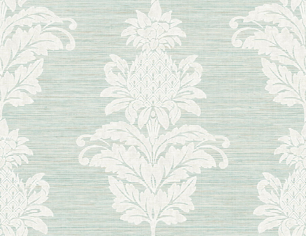 York Pineapple Grove Turquoise Damask Wallpaper