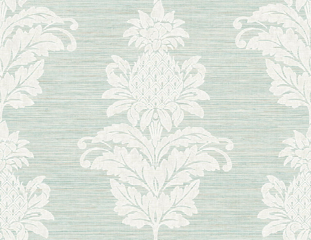 York Pineapple Grove Turquoise Damask Wallpaper
