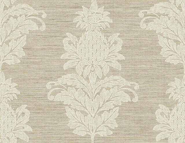 York Pineapple Grove Brown Damask Wallpaper