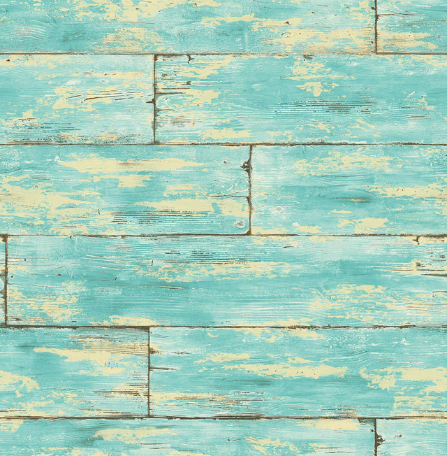 York Shipwreck Aquamarine Wood Wallpaper