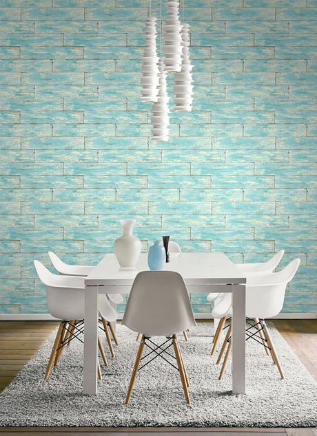 York Shipwreck Aquamarine Wood Wallpaper