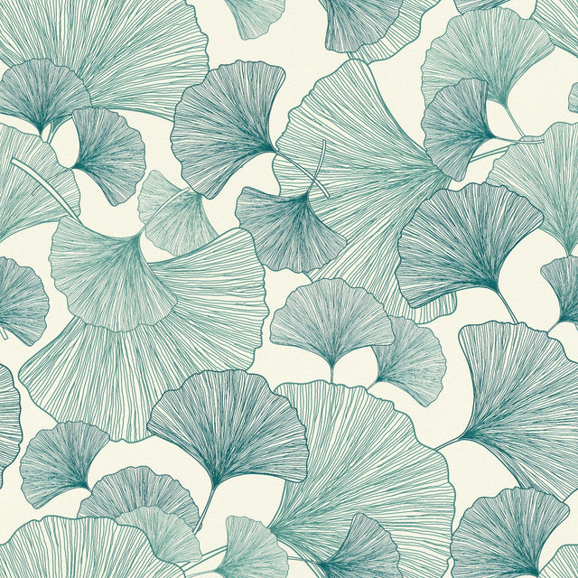 York Waft Teal Ginkgo Wallpaper