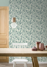 York Waft Teal Ginkgo Wallpaper