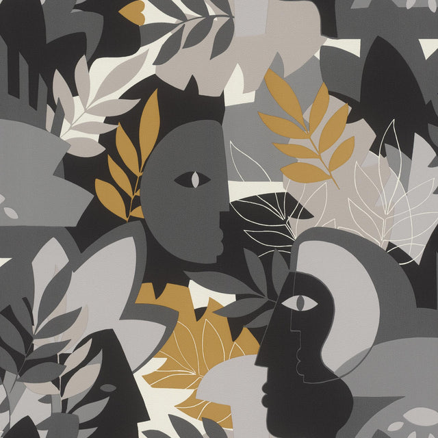 York Giacometti Grey Flora & Faces Wallpaper