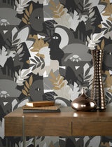 York Giacometti Grey Flora & Faces Wallpaper