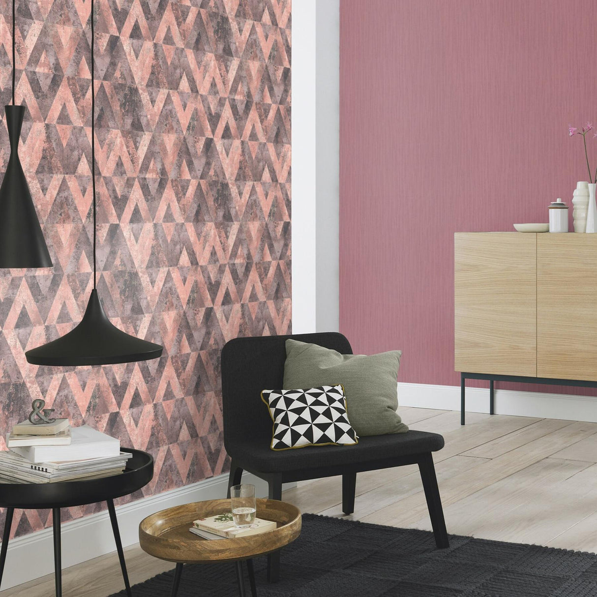 York Shikhar Raspberry Geometric Wallpaper