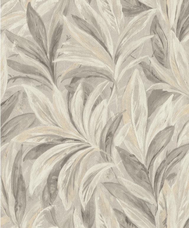 York Rennie Grey Leaves Wallpaper