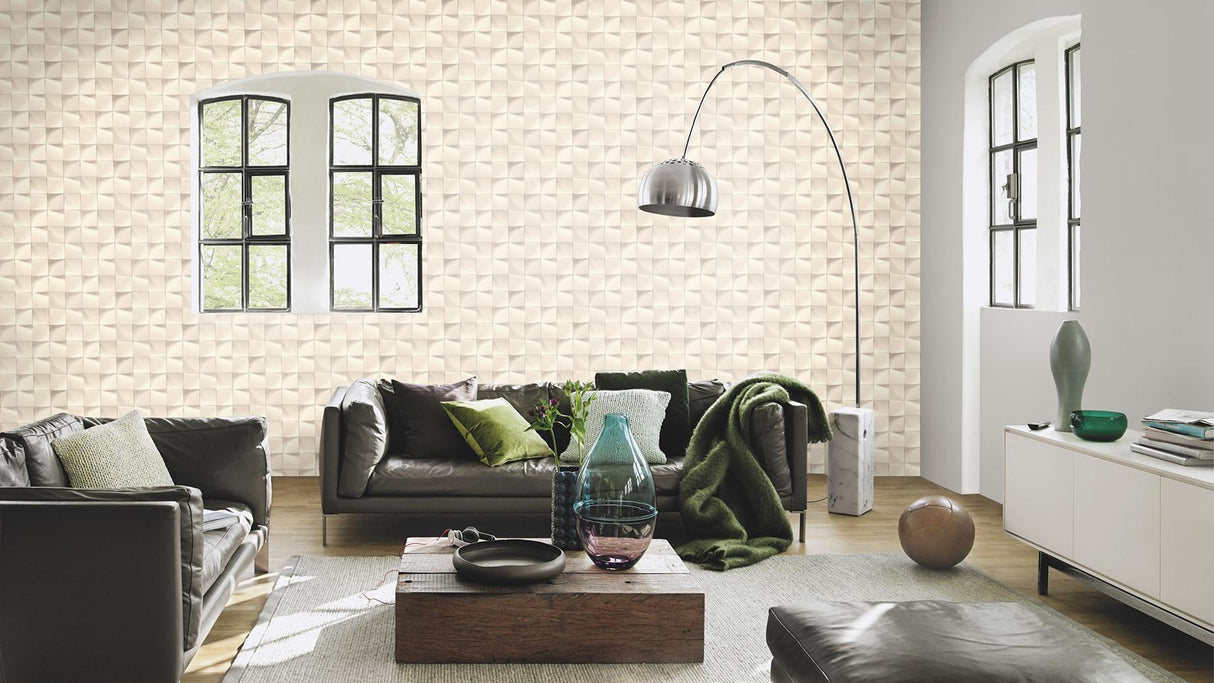 York Eyre White Three-Dimensional Geometric Wallpaper
