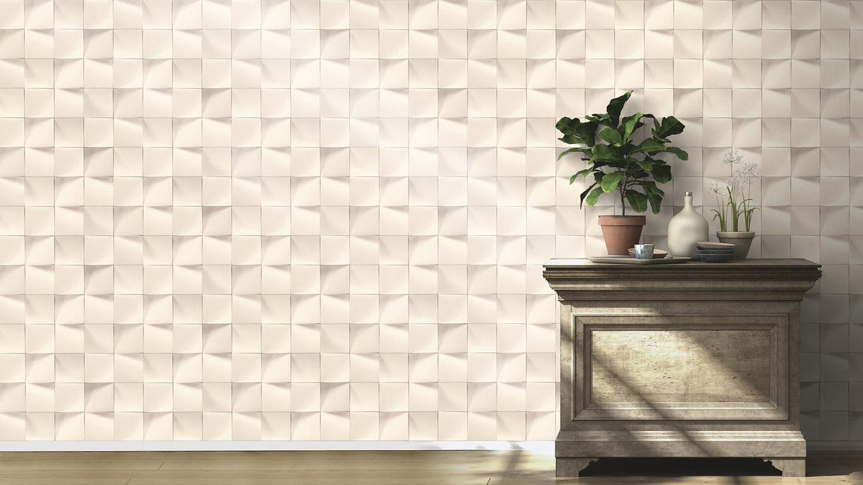 York Eyre White Three-Dimensional Geometric Wallpaper