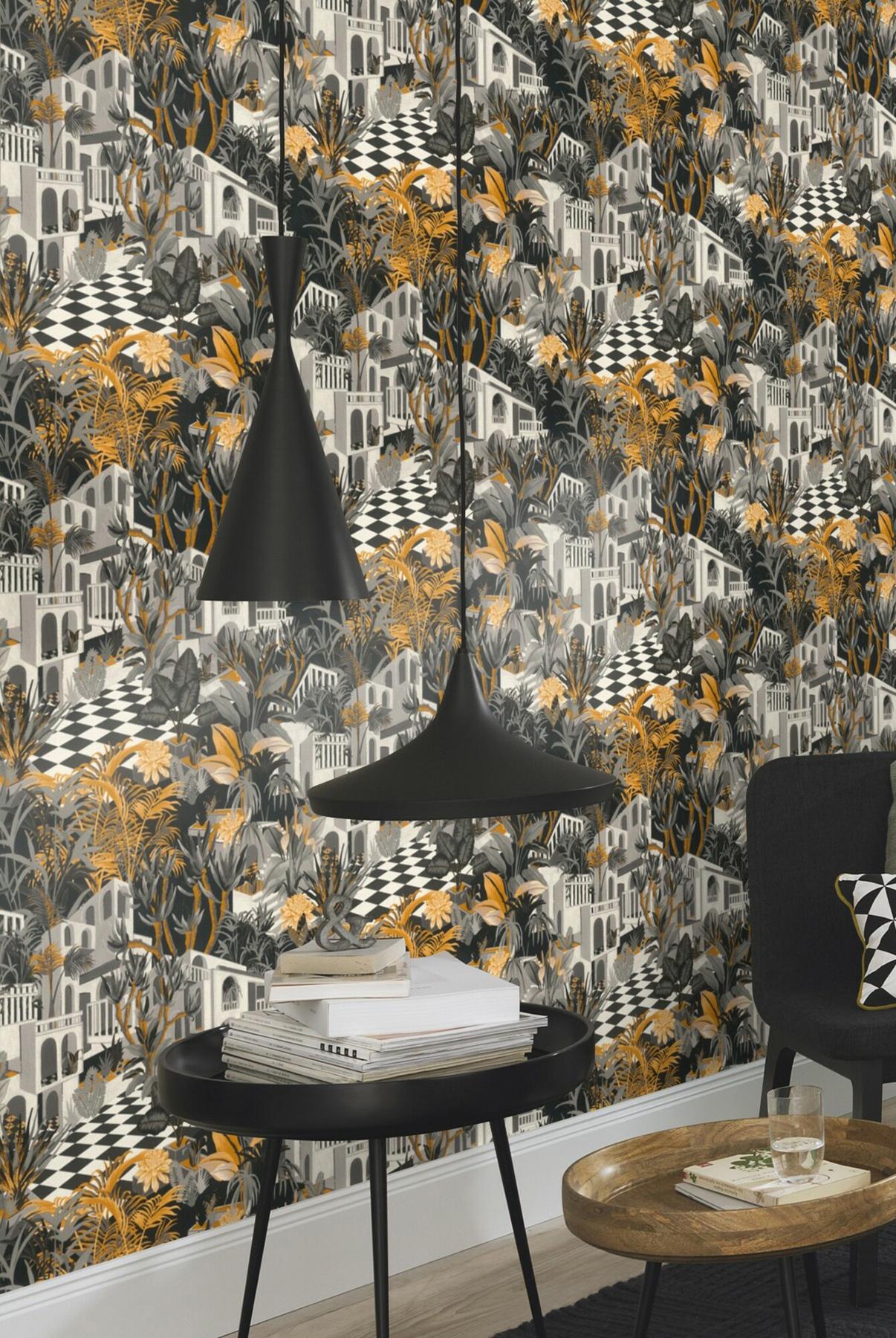 York Merian Grey Architectural Wallpaper