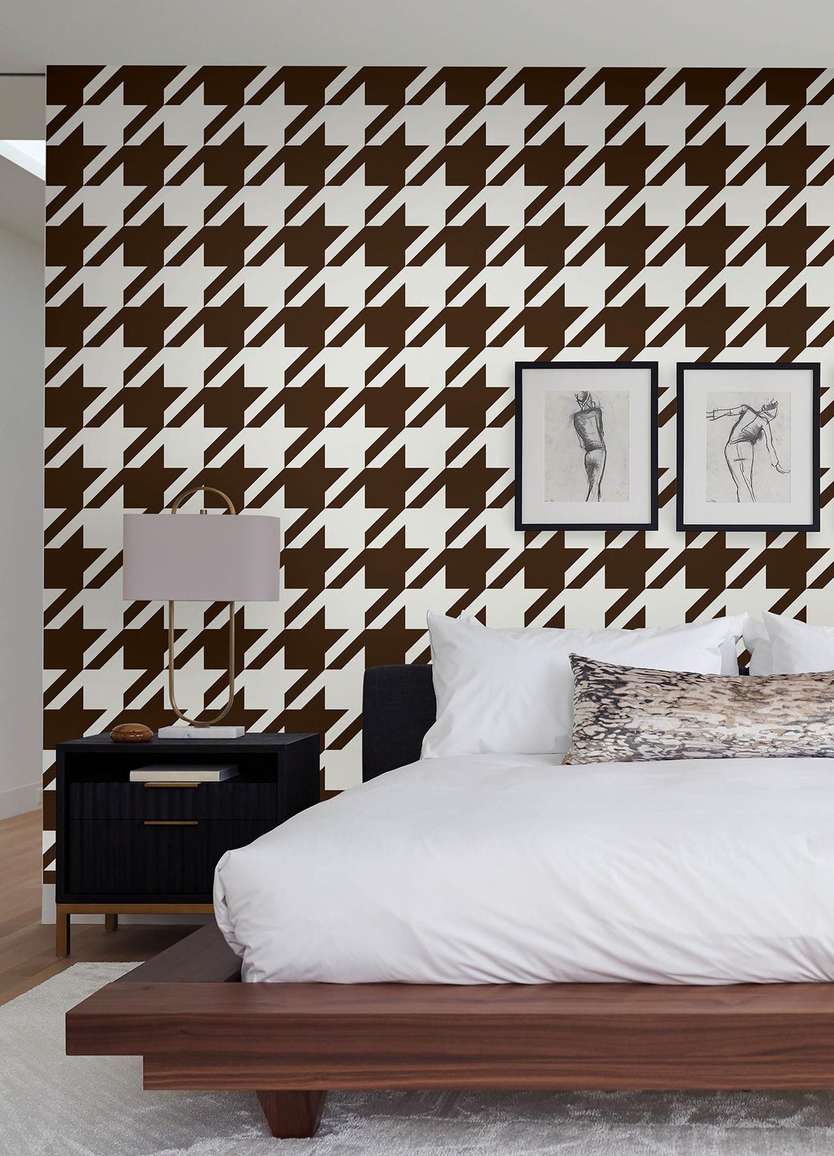 York RuHoundstooth Brown Peel & Stick Wallpaper