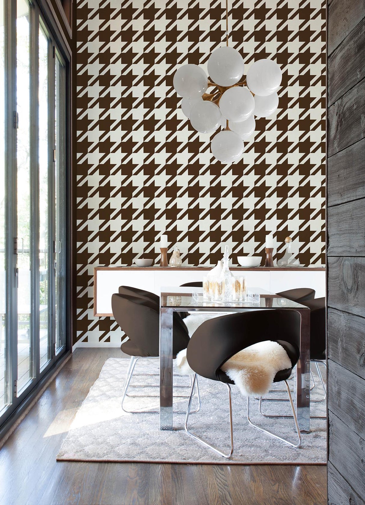 York RuHoundstooth Brown Peel & Stick Wallpaper