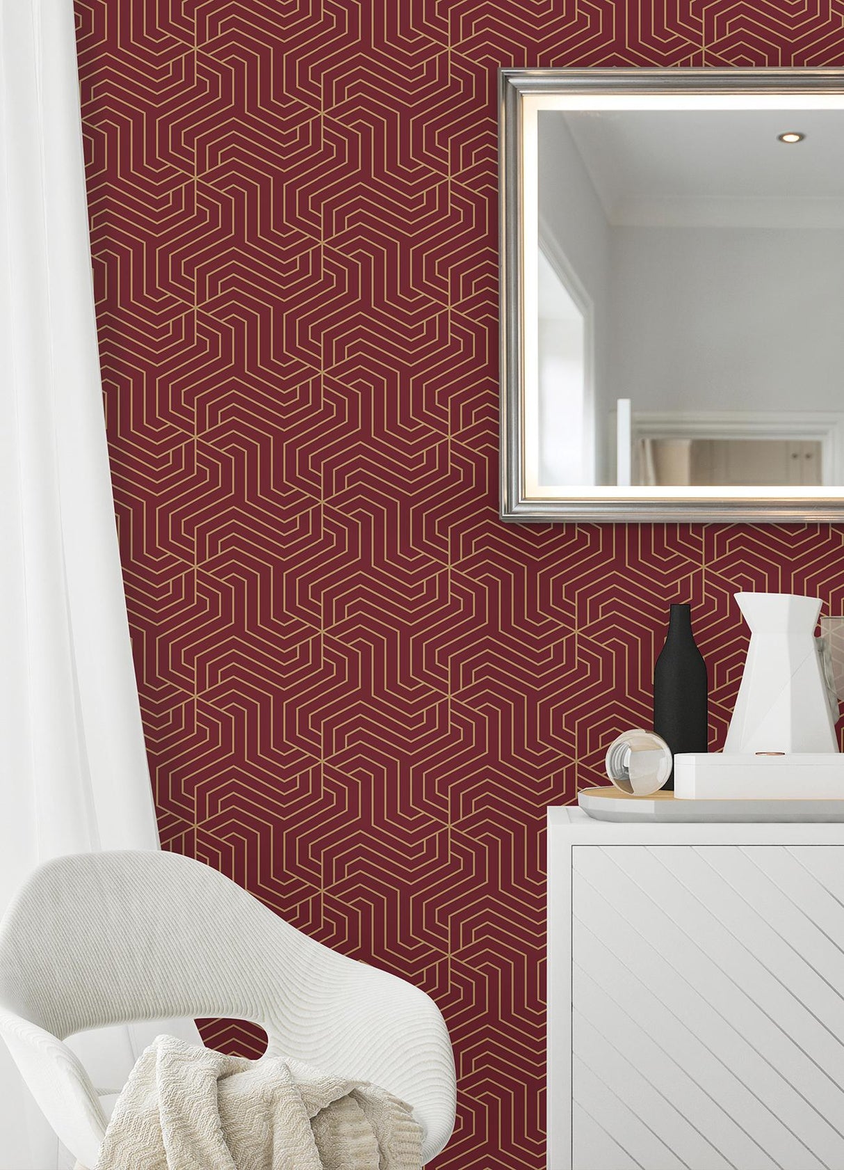 York Burgundy Ramsey Peel & Stick Wallpaper