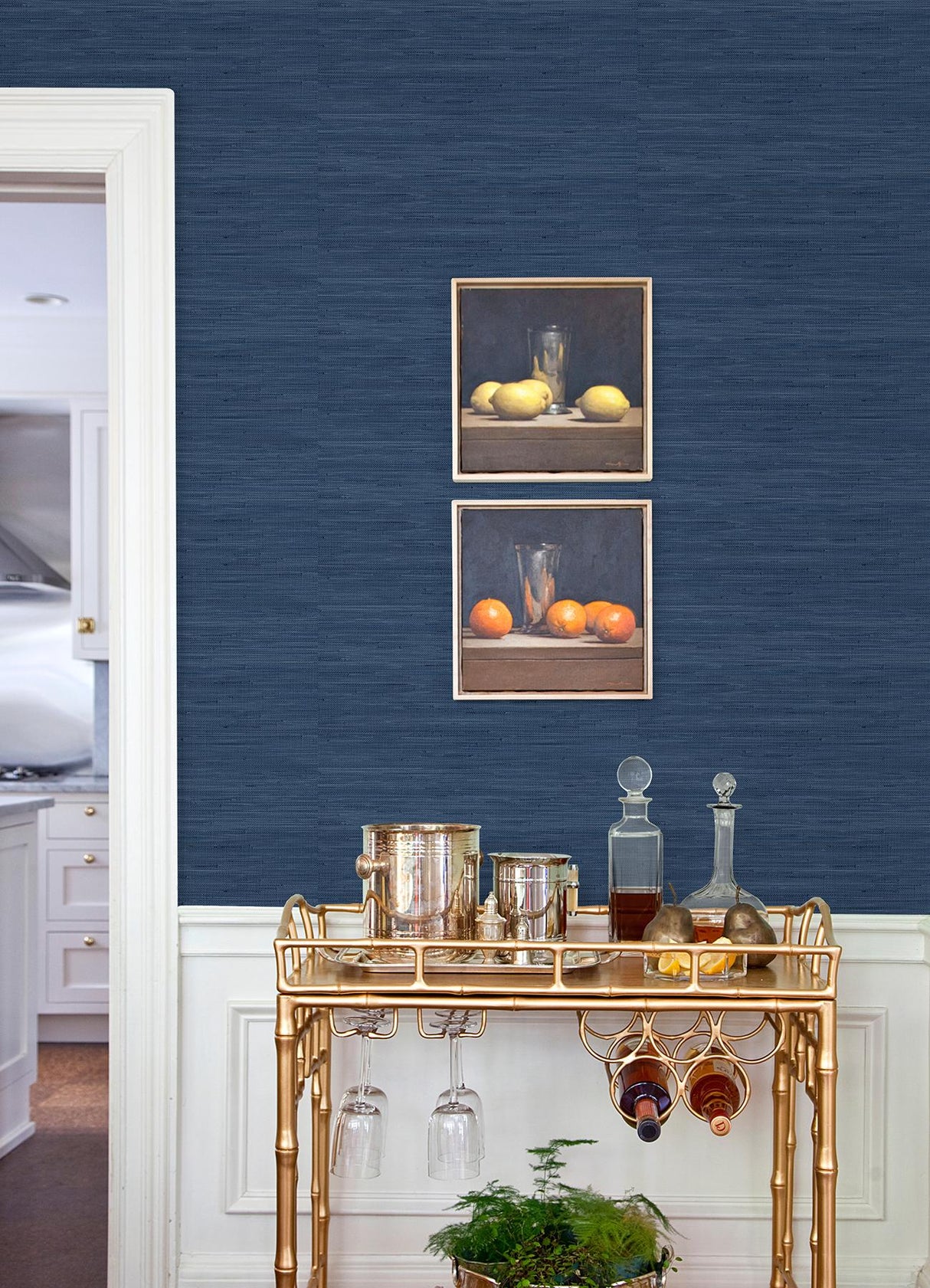 York Navy Blue Classic Faux Grasscloth Peel & Stick Wallpaper