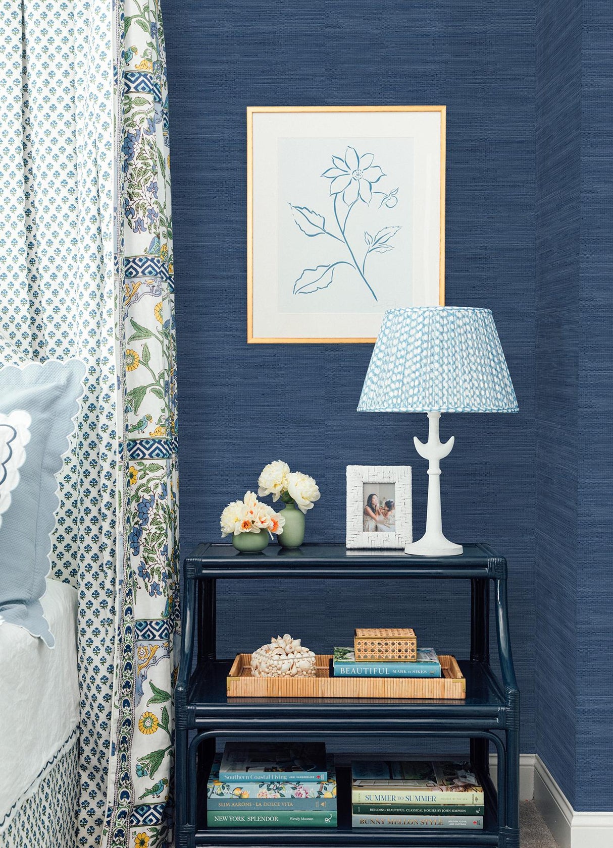 York Navy Blue Classic Faux Grasscloth Peel & Stick Wallpaper
