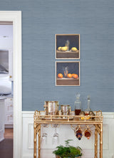 York Mineral Blue Classic Faux Grasscloth Peel & Stick Wallpaper