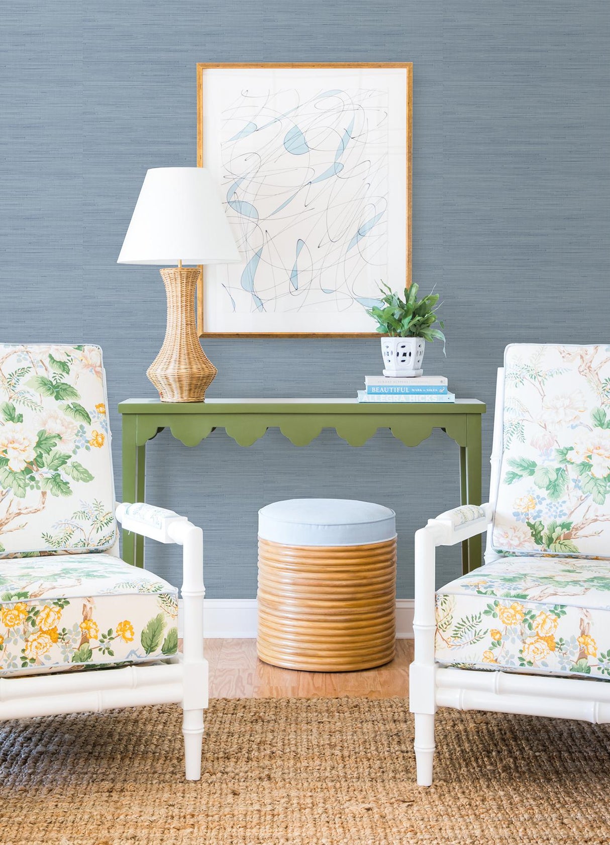 York Mineral Blue Classic Faux Grasscloth Peel & Stick Wallpaper
