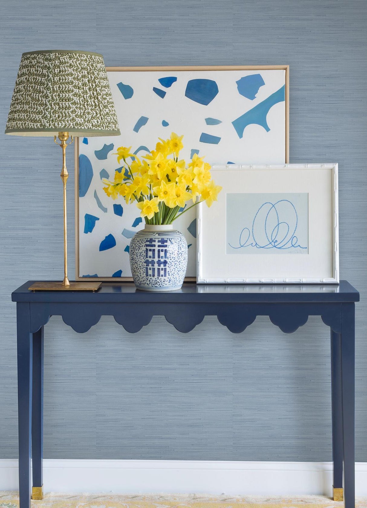 York Mineral Blue Classic Faux Grasscloth Peel & Stick Wallpaper
