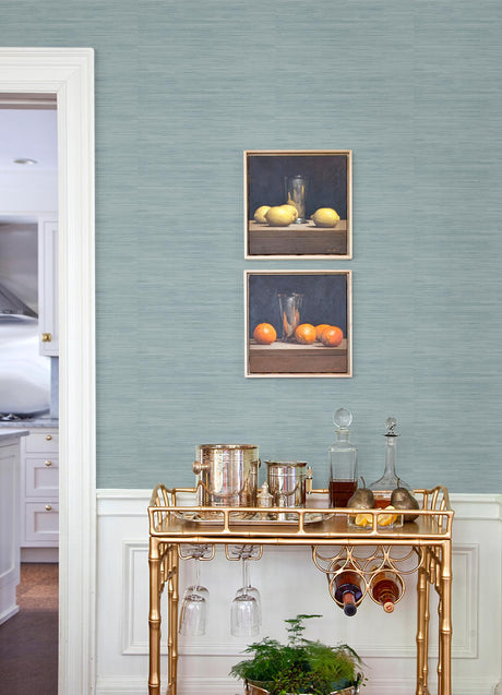 York Sky Blue Classic Faux Grasscloth Peel & Stick Wallpaper