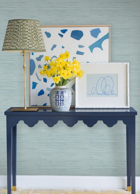 York Sky Blue Classic Faux Grasscloth Peel & Stick Wallpaper