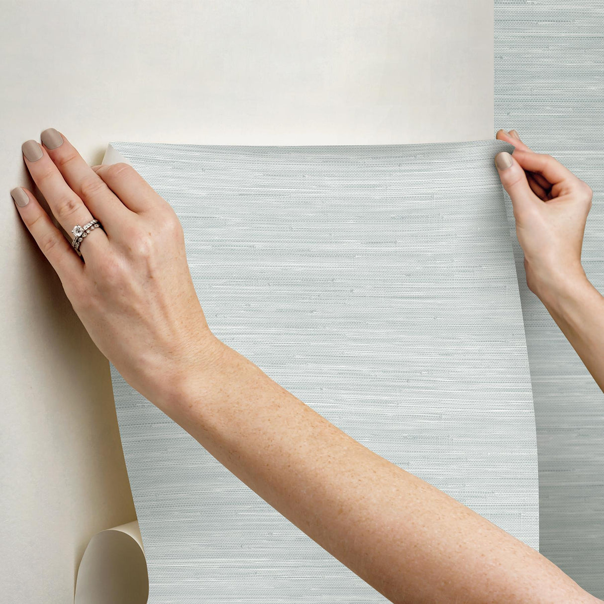 York Whisper Blue Classic Faux Grasscloth Peel & Stick Wallpaper