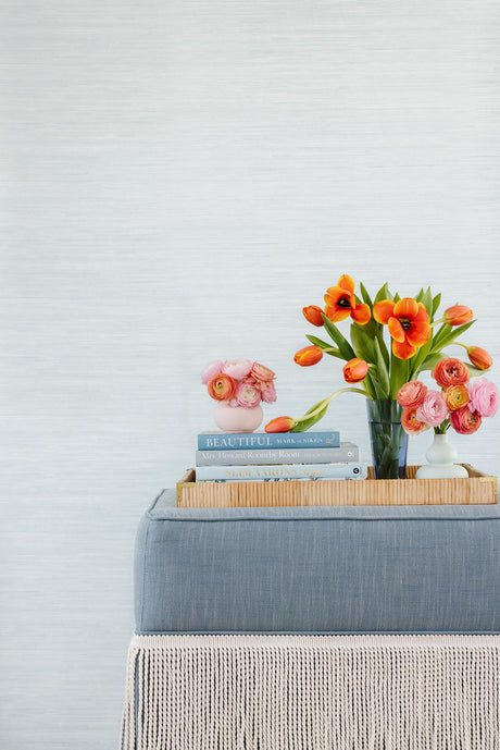 York Whisper Blue Classic Faux Grasscloth Peel & Stick Wallpaper