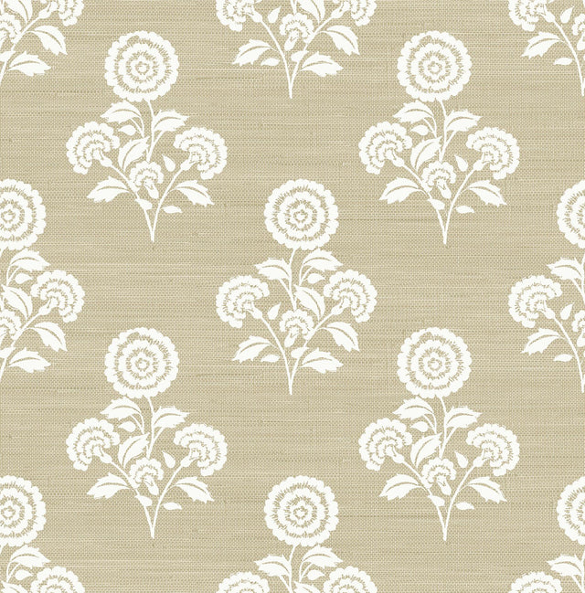 York Flourish Block Print Wheat Faux Grasscloth Peel & Stick Wallpaper
